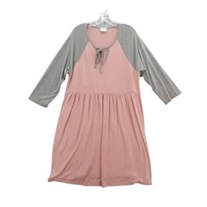 Simple Suzanne Betro Dress Tie Neck‎ Raglan Sleeve Casual Pink Gray 1X